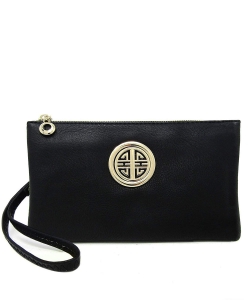 Womens Multi Compartment Functional Emblem Crossbody Bag With Detachable Wristlet WU020L BLACK
